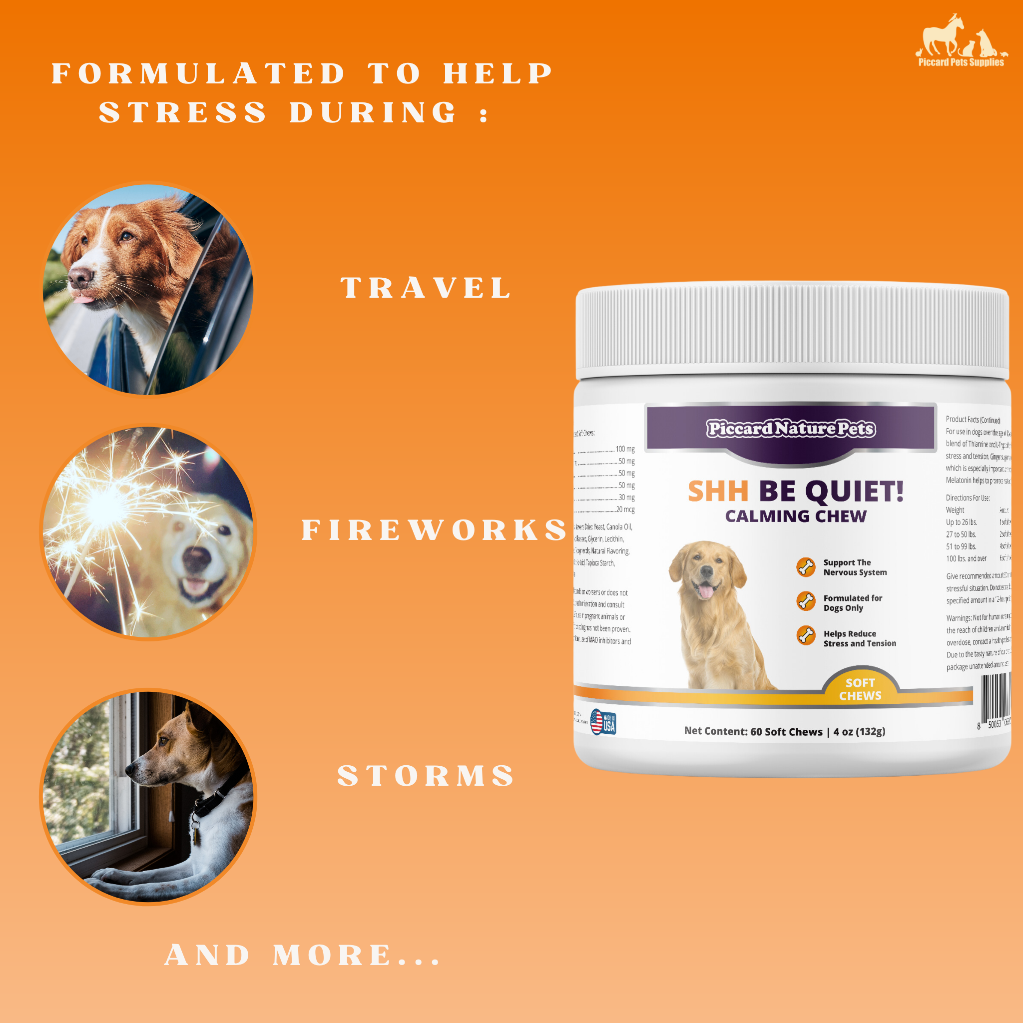 PiccardNaturePets Shh Be Quiet! Calming Aid Dog Supplement 60 Count