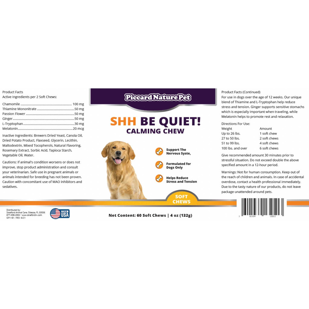 PiccardNaturePets Shh Be Quiet! Calming Aid Dog Supplement 60 Count