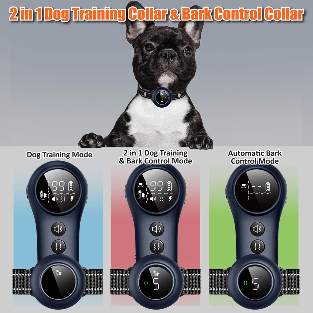 NeoAlly 2-in-1 Dog Training & Bark Control Collar | Automatic Barking Detection, Remote Shock, 5-150lbs Dogs | Rechargeable, Waterproof